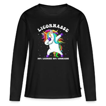 Licorne humour femme cadeau drôle - T-shirt manches longues Premium bio Femme - noir - Devant - Julia (174cm)
