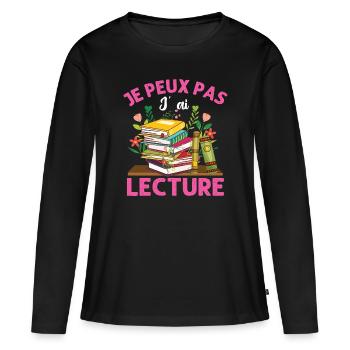 Je peux pas j' ai lecture humour livres cadeau - T-shirt manches longues Premium bio Femme - noir - Devant - Julia (174cm)