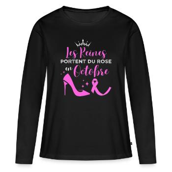 Octobre rose solidarité cancer du sein cadeau - T-shirt manches longues Premium bio Femme - noir - Devant - Julia (174cm)
