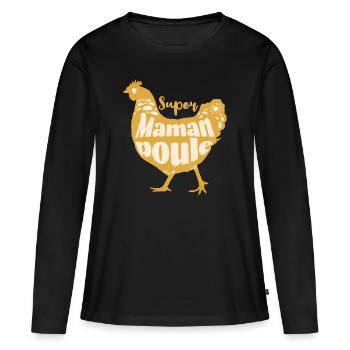Maman poule humour maman cadeau fête des mères. - T-shirt manches longues Premium bio Femme - noir - Devant - Julia (174cm)