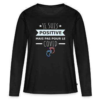Annonce grossesse humour je suis positive cadeau - T-shirt manches longues Premium bio Femme - noir - Devant - Julia (174cm)