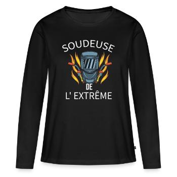 Soudeur humour soudeuse extrême cadeau soudure - T-shirt manches longues Premium bio Femme - noir - Devant - Julia (174cm)