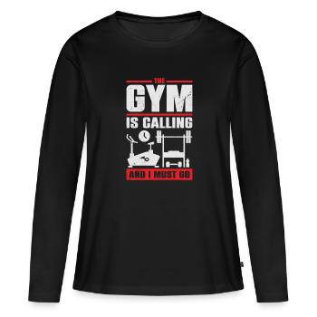 Das Fitnessstudio ruft und ich muss gehen - Frauen Premium Bio Langarmshirt - Schwarz - Vorne - Julia (174cm)