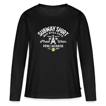 Paris Subway shirt Ligne 3 Père Lachaise - T-shirt manches longues Premium bio Femme - noir - Devant - Julia (174cm)