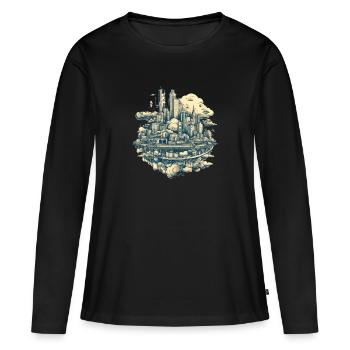 Surréaliste Flying Vintage City - T-shirt manches longues Premium bio Femme - noir - Devant - Julia (174cm)