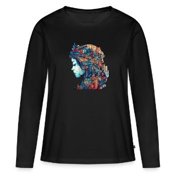 Aquarelle surréaliste - T-shirt manches longues Premium bio Femme - noir - Devant - Julia (174cm)