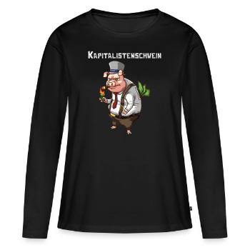 Capitaliste cochon argent capitalisme tirelire - T-shirt manches longues Premium bio Femme - noir - Devant - Julia (174cm)