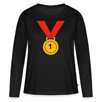 Médaille "1" - T-shirt manches longues Premium bio Femme - noir - Devant - Julia (174cm)