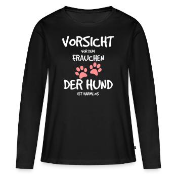 VORSICHT VOR DEM FRAUCHEN - Frauen Premium Bio Langarmshirt - Schwarz - Vorne - Julia (174cm)