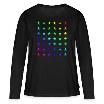 Étoiles arc en ciel arc en ciel drapeau drapeau drapeau - T-shirt manches longues Premium bio Femme - noir - Devant - Julia (174cm)