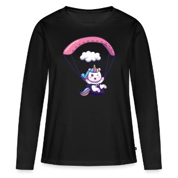 Einhorn Paragleiter Gleitschirmfliegen - Frauen Premium Bio Langarmshirt - Schwarz - Vorne - Julia (174cm)