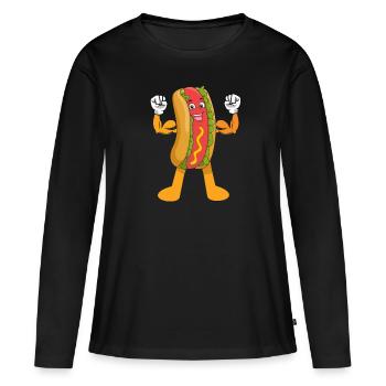 Hot Dog Bodybuilding Fitness Gym Cadeau - T-shirt manches longues Premium bio Femme - noir - Devant - Julia (174cm)