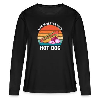 Hot Dog Love Hot Dog Pomme de terre Ketchup - T-shirt manches longues Premium bio Femme - noir - Devant - Julia (174cm)