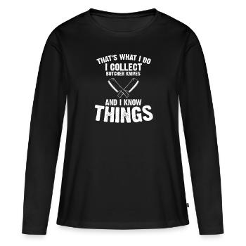 Objets blancs et collecteur de couteaux de cuisine - T-shirt manches longues Premium bio Femme - noir - Devant - Julia (174cm)