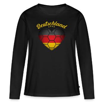 Fußball Deutschland Trikot Fanartikel Deutschland - Frauen Premium Bio Langarmshirt - Schwarz - Vorne - Julia (174cm)