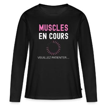 Cadeau femme muscles en cours - T-shirt manches longues Premium bio Femme - noir - Devant - Julia (174cm)