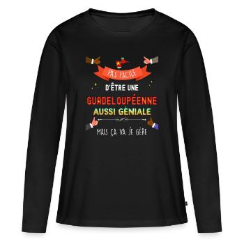 Citation Femme Géniale et Guadeloupéenne - T-shirt manches longues Premium bio Femme - noir - Devant - Julia (174cm)