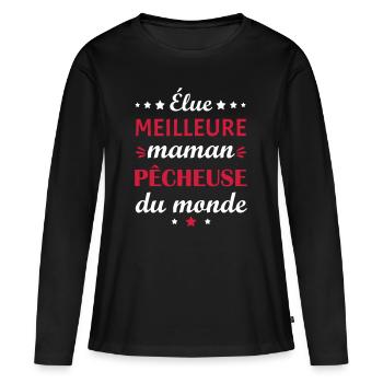 Élue meilleure maman pêcheuse, fête des mères - T-shirt manches longues Premium bio Femme - noir - Devant - Julia (174cm)