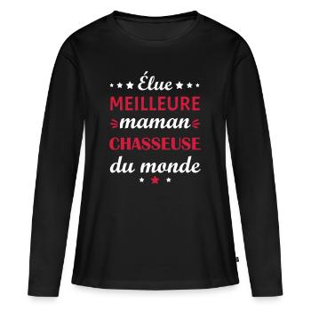 Élue meilleure maman chasseuse, fête des mères - T-shirt manches longues Premium bio Femme - noir - Devant - Julia (174cm)