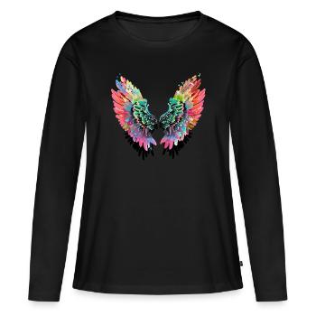 engelsflügel,angelwings,flügel.bunt,graffiti - Frauen Premium Bio Langarmshirt - Schwarz - Vorne - Julia (174cm)