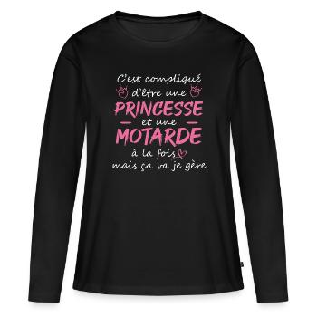 C'est compliqué d'être une princesse Motarde - T-shirt manches longues Premium bio Femme - noir - Devant - Julia (174cm)