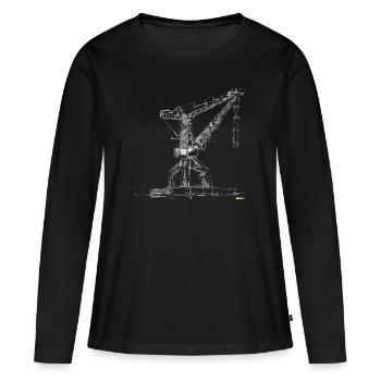 Dessin de grue portuaire - T-shirt manches longues Premium bio Femme - noir - Devant - Julia (174cm)