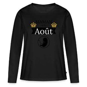 Maman en août. Future maman - T-shirt manches longues Premium bio Femme - noir - Devant - Julia (174cm)