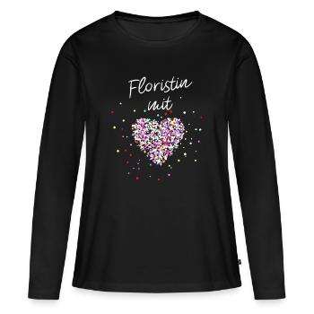 Floristin mit Herz Blumen - Frauen Premium Bio Langarmshirt - Schwarz - Vorne - Julia (174cm)