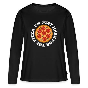 Je suis juste ici pour la pizza - T-shirt manches longues Premium bio Femme - noir - Devant - Julia (174cm)