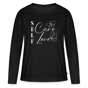 Prenez soin de vous et aimez-vous - T-shirt manches longues Premium bio Femme - noir - Devant - Julia (174cm)