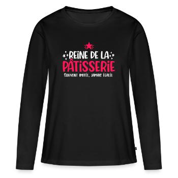Reine de la pâtisserie cadeau humour pâtissière - T-shirt manches longues Premium bio Femme - noir - Devant - Julia (174cm)