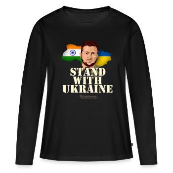 Ukraine Indien - Frauen Premium Bio Langarmshirt - Schwarz - Vorne - Julia (174cm)