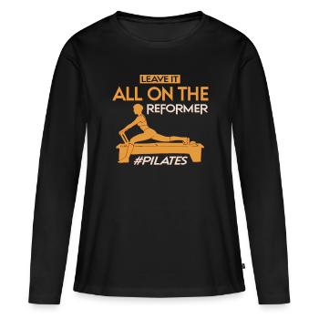 Laissez tout sur le motif Reformer Pilates - T-shirt manches longues Premium bio Femme - noir - Devant - Julia (174cm)