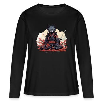 Japanische Kunst Katze Kawaii Anime - Frauen Premium Bio Langarmshirt - Schwarz - Vorne - Julia (174cm)