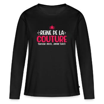Couture cadeau drôle couturière femme - T-shirt manches longues Premium bio Femme - noir - Devant - Julia (174cm)