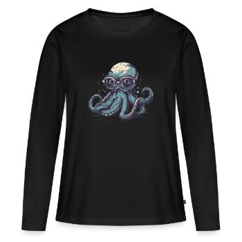 Poulpe comique ringard avec lunettes - T-shirt manches longues Premium bio Femme - noir - Devant - Julia (174cm)