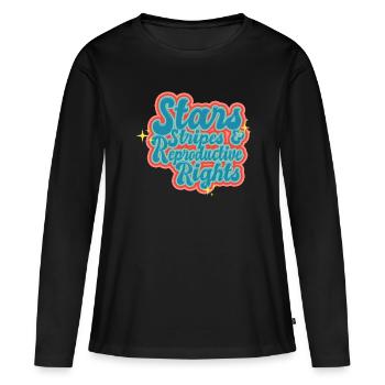 Rayures étoilées et droits de reproduction - T-shirt manches longues Premium bio Femme - noir - Devant - Julia (174cm)