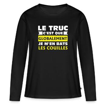 Le truc c'est que globalement cadeau original - T-shirt manches longues Premium bio Femme - noir - Devant - Julia (174cm)
