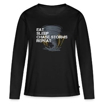 Manger Dormir Chasser les tempêtes Répéter Chasseur de tempêtes Temps violent - T-shirt manches longues Premium bio Femme - noir - Devant - Julia (174cm)