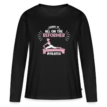 Laissez tout sur le motif Reformer Pilates - T-shirt manches longues Premium bio Femme - noir - Devant - Julia (174cm)