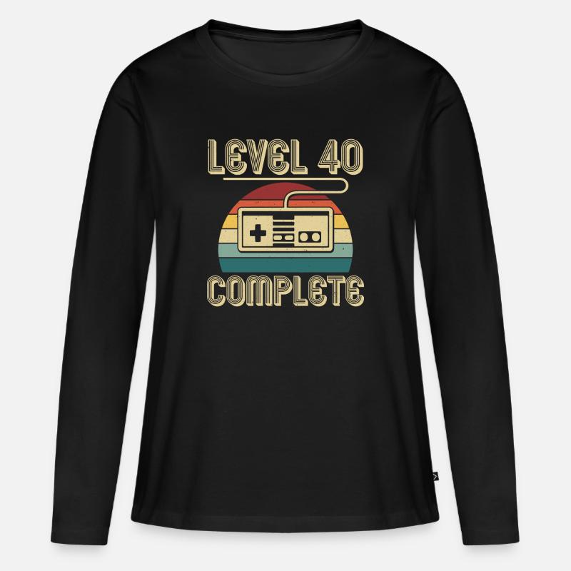 40. Geburtstag Level 40 Complete 40 Jahre Geschenk - Frauen Premium Bio Langarmshirt - Schwarz