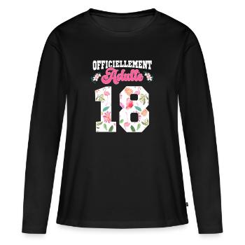Anniversaire 18 Ans Fille Officiellement Adulte - T-shirt manches longues Premium bio Femme - noir - Devant - Julia (174cm)
