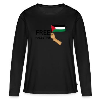 PALESTINE GRATUITE | Gaza | Manifestation - T-shirt manches longues Premium bio Femme - noir - Devant - Julia (174cm)