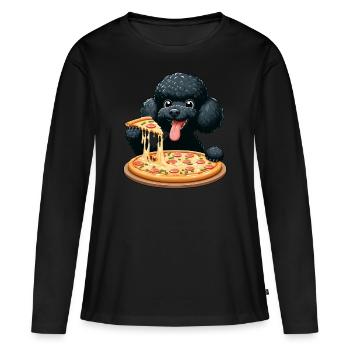 Comic Poodle with Pizza - Women's Premium Organic Long Sleeve Shirt - black - Front - Julia (174cm)
