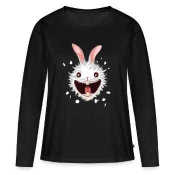Tête de Lapin Blanc - T-shirt manches longues Premium bio Femme - noir - Devant - Julia (174cm)