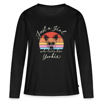 Just a Girl Who Loves Her Yorkie - coucher de soleil rétro - T-shirt manches longues Premium bio Femme - noir - Devant - Julia (174cm)