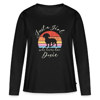 Just a Girl Who Loves Her Doxie - coucher de soleil rétro - T-shirt manches longues Premium bio Femme - noir - Devant - Julia (174cm)
