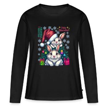 Lapins de Pâques festifs avec chapeau de Noël - T-shirt manches longues Premium bio Femme - noir - Devant - Julia (174cm)