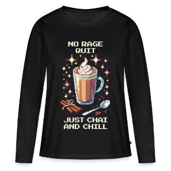Kein Ragequit – nur Chai & Chill | Chai Latte - Frauen Premium Bio Langarmshirt - Schwarz - Vorne - Julia (174cm)