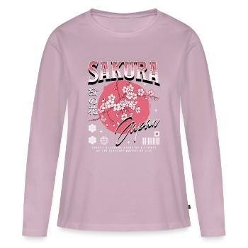 Sakura Cherry Blossom Festival japonais des cerisiers en fleurs - T-shirt manches longues Premium bio Femme - rose poudré - Devant - Julia (174cm)